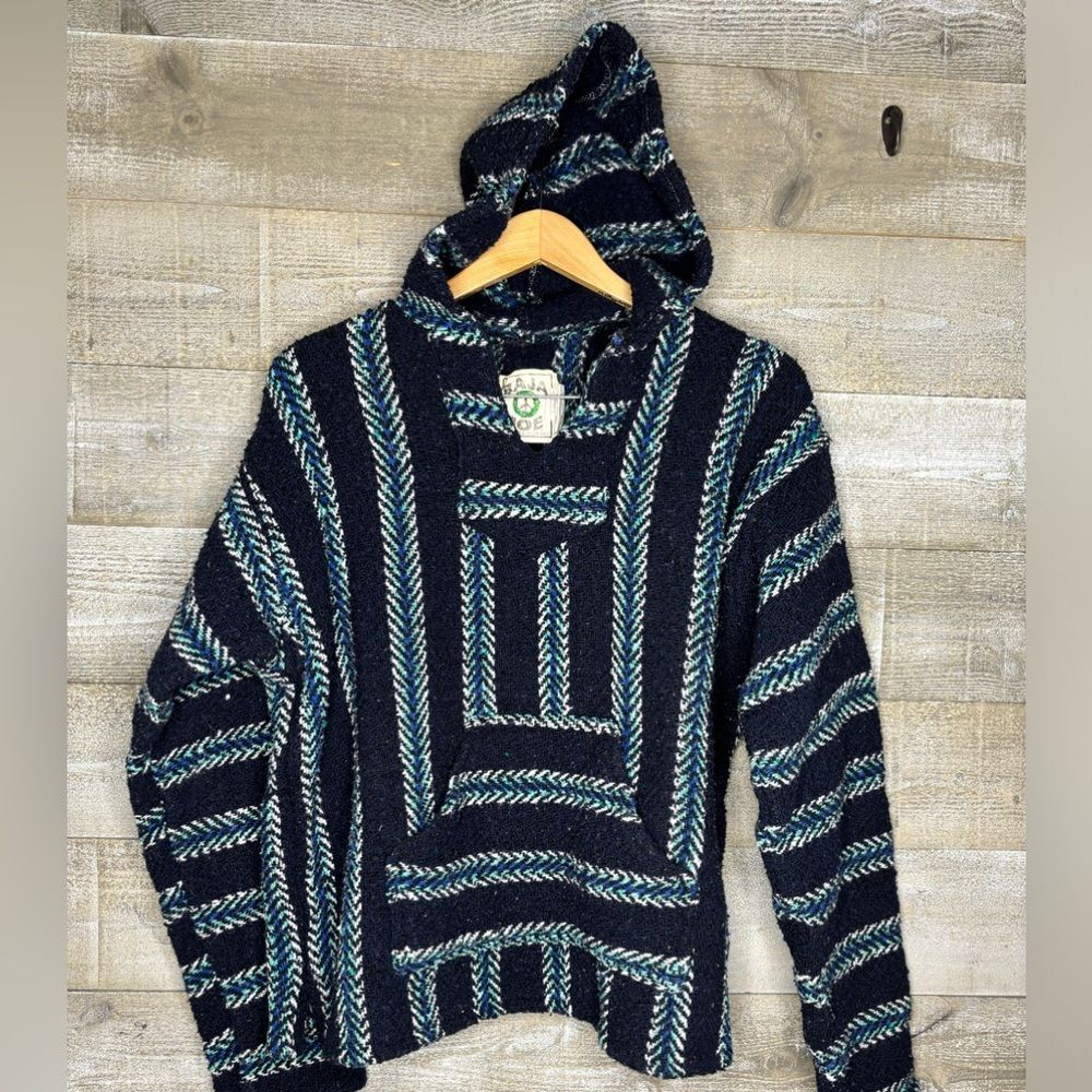 Baja Joe women large Mexican multi color hoodie drug rug woven hippie